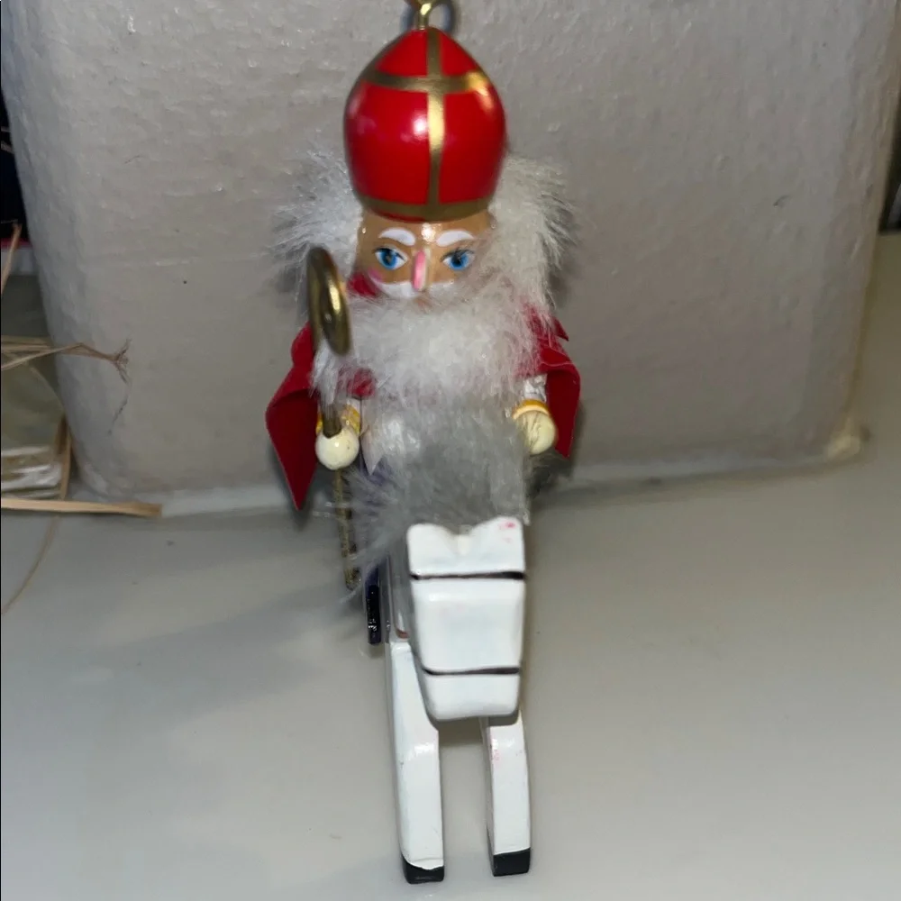 Sinterklaas vintage ornament St Nicholas on a horse